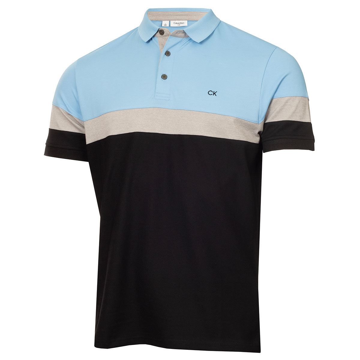 Calvin Klein Men's Chest Stripe Block Golf Polo Shirt, Mens, Black/silver marl/sky blue, Large | American Golf von Calvin Klein