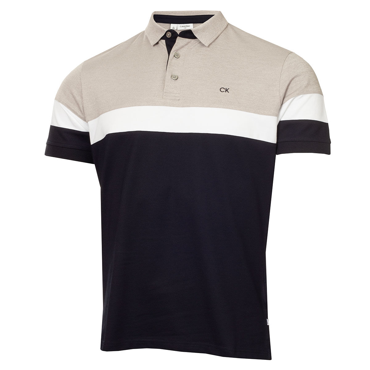 Calvin Klein Men's Chest Stripe Block Golf Polo Shirt, Mens, Navy/white/silver marl, Large | American Golf von Calvin Klein