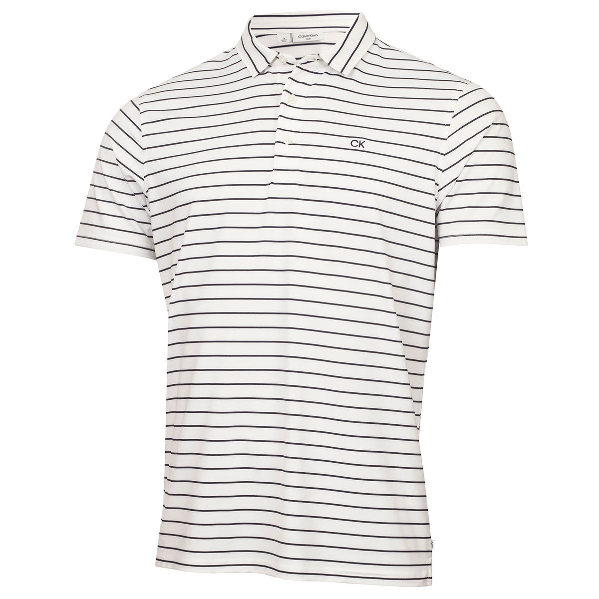 Calvin Klein White and Navy Blue Lightweight Embroidered Fine Stripe Golf Polo Shirt, Size: Small | American Golf von Calvin Klein