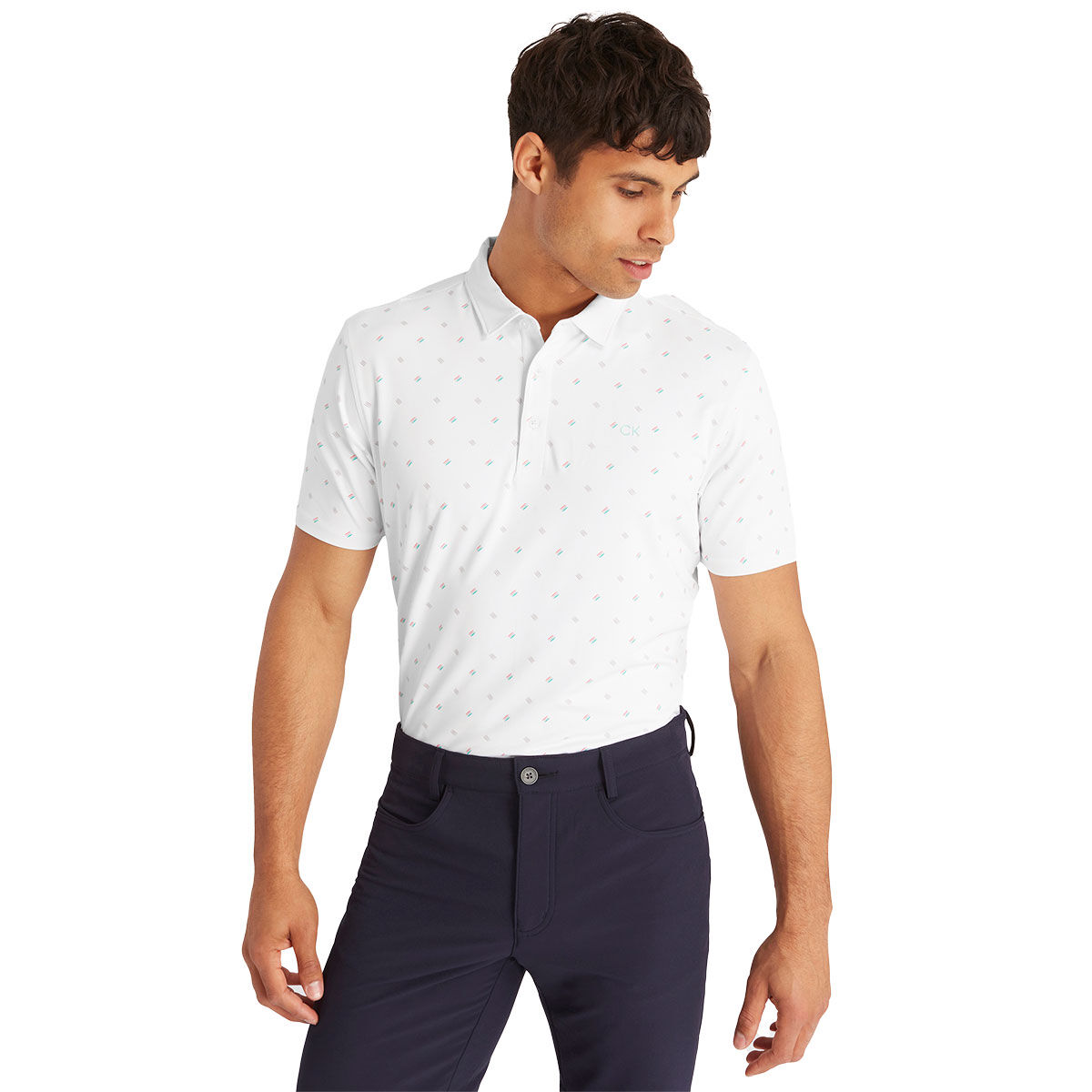 Calvin Klein Men's Treble Strike Print Golf Polo Shirt, Mens, White, Large | American Golf von Calvin Klein