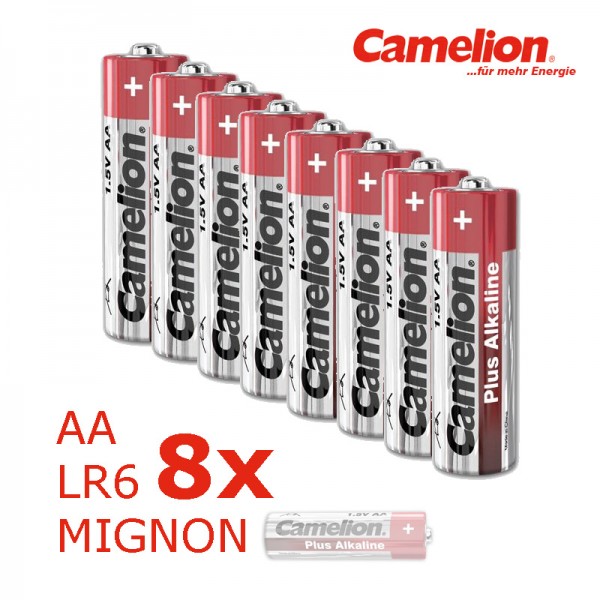 8x Batterie Mignon AA LR6 1,5V PLUS Alkaline - Leistung auf Dauer -... von Camelion
