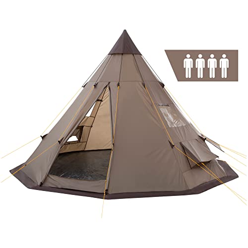 CampFeuer Tipi Zelt Spirit für 4 Personen | Braun | Indianerzelt für Camping, Wandern, 3000 mm Wassersäule | Firstzelt, Pyramidenzelt, Rundzelt | Gruppenzelt, Campingzelt, Familienzelt von CampFeuer