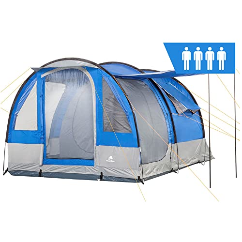 CampFeuer Zelt Smart für 4 Personen | Blau/Grau | Großes Tunnelzelt mit 3 Eingängen, 2000 mm Wassersäule | Herausnehmbare Trennwand | Gruppenzelt, Campingzelt, Familienzelt von CampFeuer