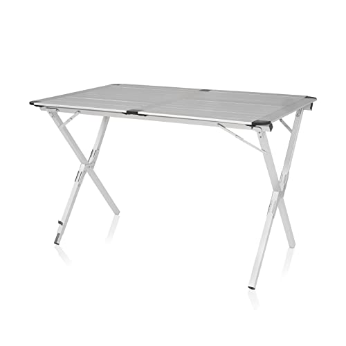 Campart TA-0413 – Wetterbeständiger Rolltisch aus Aluminium Louisiana – 110 x 70 x 70 cm – inklusive Aufbewahrungstasche – Silber von Campart