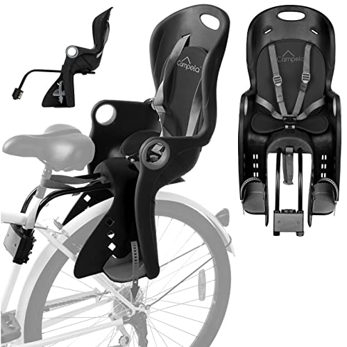 Campela Kinderfahrradsitz ab 9 Monate bis 5 Jahre I 9-22 kg - Kinder Fahrradsitz mit TÜV, Gruppe 2/3 I Black/Grey/Red I Kindersitz Hinten, Fahrrad Kindersitz, CA0060 von Campela