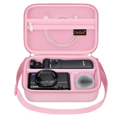 Canboc Kameratasche für Sony ZV-1 / ZV-1 II / ZV-1F Vlog Digital & Vlogger Zubehör-Kit Stativ, Reise-Aufbewahrungstasche mit Gurt, Netztasche für Kabel, Pink von Canboc