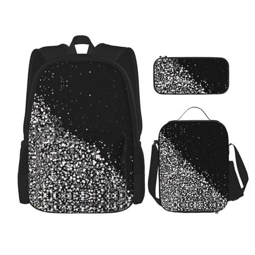 CarXs Bright Stars trendiger Rucksack, Lunchtasche und Federmäppchen – entworfen für den täglichen Komfort, Schwarz-weißer Glitzer., Einheitsgröße von CarXs