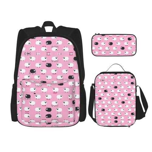 CarXs Bug Wreath trendiger Rucksack, Lunchtasche und Federmäppchen – entworfen für den täglichen Komfort, Weißes Schaf auf rosa Hintergrund, Einheitsgröße von CarXs
