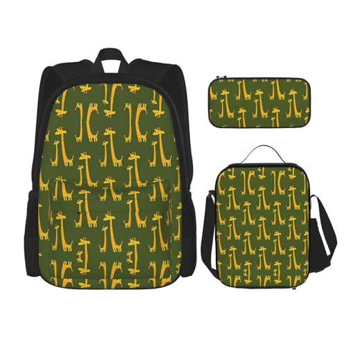 CarXs Dekor, weiß-schwarz, trendiger Rucksack, Lunchtasche und Federmäppchen, Kombination – entworfen für den täglichen Gebrauch, Cartoon-Giraffe, Einheitsgröße von CarXs