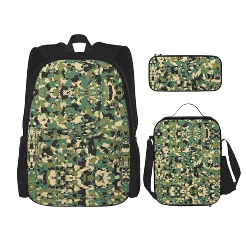 CarXs Dekor, weiß-schwarz, trendiger Rucksack, Lunchtasche und Federmäppchen, Kombination – entworfen für den täglichen Gebrauch, camouflage, Einheitsgröße von CarXs