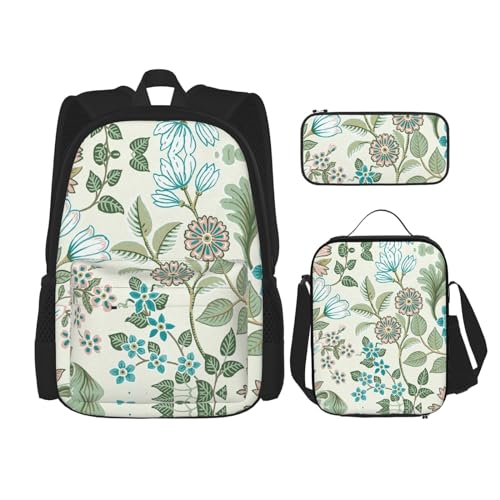 CarXs Feder.Trendige Kombination aus Rucksack, Lunchtasche und Federmäppchen – entworfen für den täglichen Komfort, Grüne Blume., Einheitsgröße von CarXs