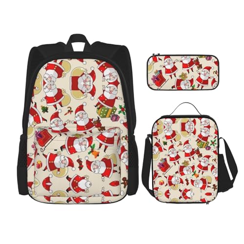 CarXs Flamingo Trendige Kombination aus Rucksack, Lunchtasche und Federmäppchen – entworfen für den täglichen Komfort, Weihnachtsmann mit Cartoon-Motiv., Einheitsgröße von CarXs