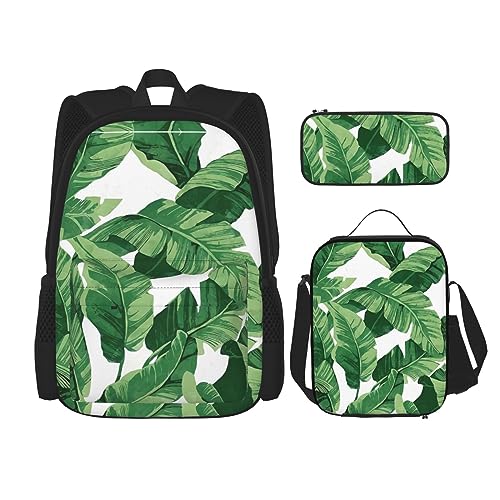 CarXs Niedliche grüne Palmenblätter, trendiger Rucksack, Lunchtasche und Federmäppchen, Kombination – entworfen für den täglichen Komfort, Süße grüne Palmenblätter., Einheitsgröße von CarXs