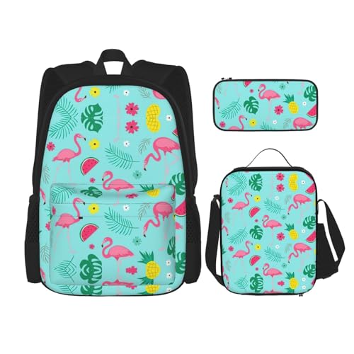 CarXs Trendiger Rucksack, Lunchtasche und Federmäppchen, gestreift, Design für den täglichen Gebrauch, Flamingo Eis Obst, Einheitsgröße von CarXs