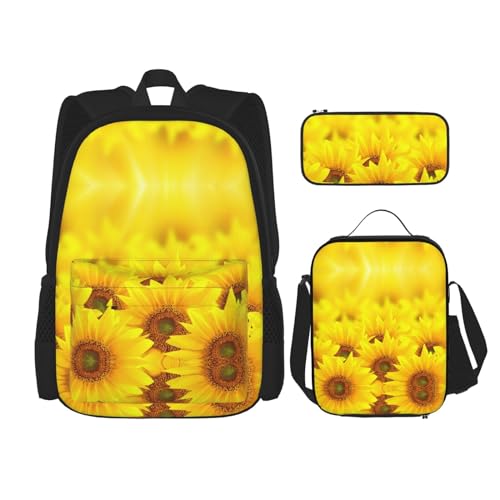 CarXs Trendiger Rucksack, Lunchtasche und Federmäppchen für Hunderassen – entworfen für den täglichen Gebrauch, Gelbe Sonnenblume, Einheitsgröße von CarXs