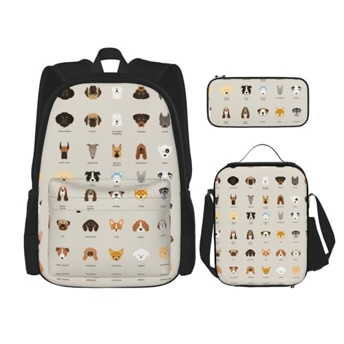 CarXs Trendiger Rucksack, Lunchtasche und Federmäppchen für Hunderassen – entworfen für den täglichen Gebrauch, Hunderasse, Einheitsgröße von CarXs