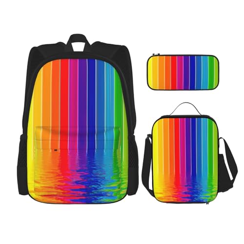 CarXs Trendiger Rucksack, Lunchtasche und Federmäppchen für Hunderassen – entworfen für den täglichen Gebrauch, Regenbogengestreift, Einheitsgröße von CarXs