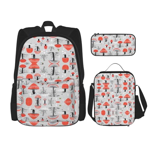 CarXs Trendiger Rucksack, Lunchtasche und Federmäppchen in Blau und Gold, Quallen – entworfen für den täglichen Komfort, Cartoon Pilze, Einheitsgröße von CarXs