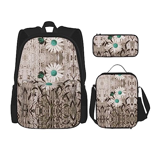 CarXs Trendiger Rucksack, Lunchtasche und Federmäppchen mit Pferdestreifenmuster – entworfen für den täglichen Komfort, Gänseblümchen, Einheitsgröße von CarXs