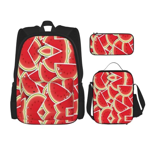 CarXs Trendiger Rucksack, Lunchtasche und Federmäppchen mit wilden Tieren – entworfen für den täglichen Komfort, Wassermelone, Einheitsgröße von CarXs
