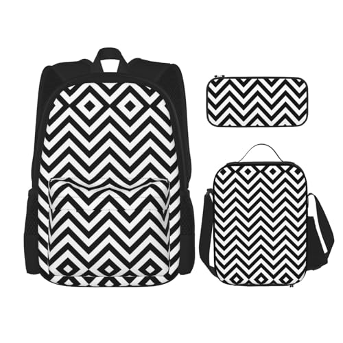 CarXs Trendiger Rucksack mit Wasserfall und Blume, Lunch-Tasche und Federmäppchen – entworfen für den täglichen Komfort, Zickzack-Streifen, Einheitsgröße von CarXs