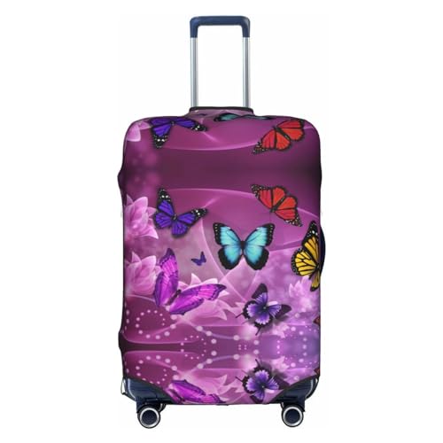 Cartoon-Vogel-Kofferhülle, dehnbar, doppelseitiger Druck, Schutz für Reisen, Gepäckzubehör, Lila Schmetterlinge, M von CarXs