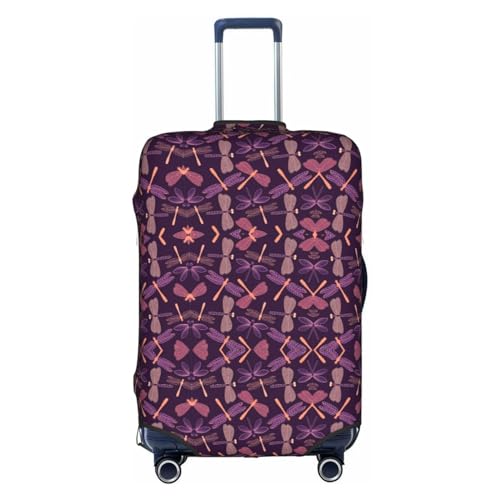 Kofferhülle mit pinkem Flamingo-Muster, dehnbar, doppelseitiger Druck, Reisegepäck-Zubehör, Lila Libelle, XL von CarXs