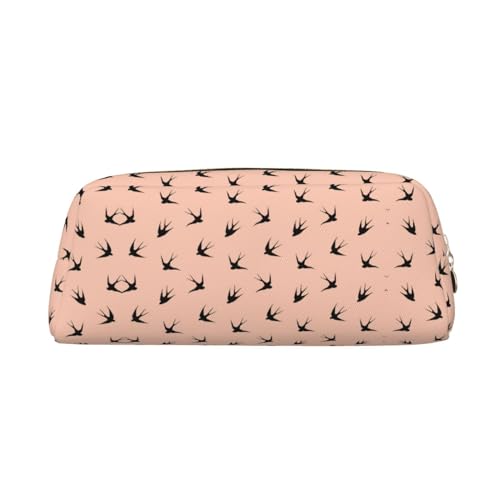 Lattice Grid Pink Romance Pencil Bag - Vielseitige und langlebige Kreuznarbenleder-Tragetasche für tägliche Essentials, Cartoon-Vogel, Einheitsgröße, Koffer von CarXs
