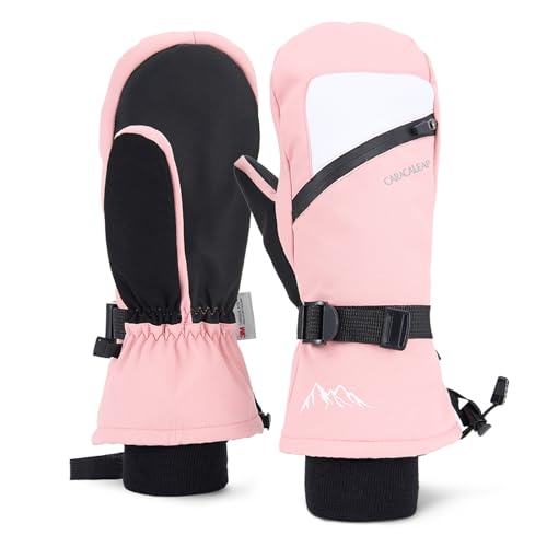 Caracaleap Skihandschuhe Winterhandschuhe Handschuhe Herren Damen Winter Schnee Fäustlinge Wasserdicht Winter Handschuhe Rosa M-L von Caracaleap