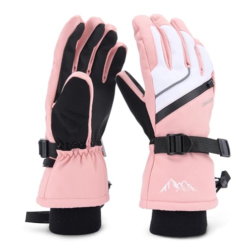 Caracaleap Skihandschuhe Männer Frauen Schnee Handschuhe Winddicht Winter Wasserdicht Rosa M von Caracaleap