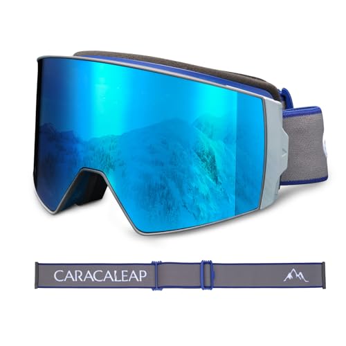 Skibrille Snowboardbrille für Männer Frauen, Magnetischer Clipverschluss Grauer Rahmen/Blaue Linse von Caracaleap