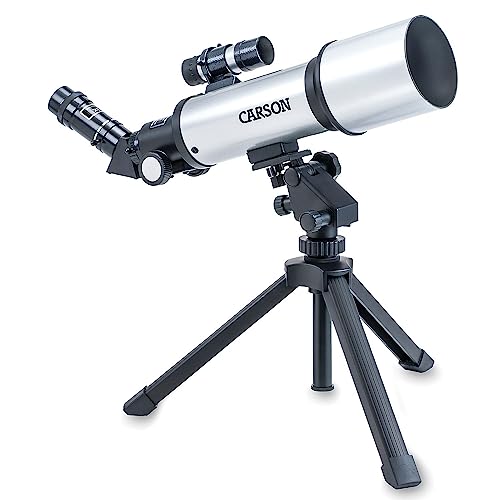 Carson SkyChaser 70 mm Refraktor Einsteiger-Teleskop mit Tischstativ für Erwachsene und Kinder Vergrößerung bis 133,5x für Beobachtungen am Himmel und auf der Erde von CARSON