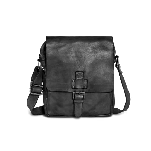 Cas8 men LINUS Umhängetasche mit Überschlag, stilvolle Messenger Bag für Herren, Bürotasche aus 100% Leder, Männertasche für Office & Freizeit, graphite von Cas8
