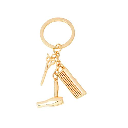Kamm Schere Fön Schlüsselanhänger 3 in 1 Friseur Fön Scissor Comb Charm Anhänger Schlüsselanhänger (Gold) von Casecover