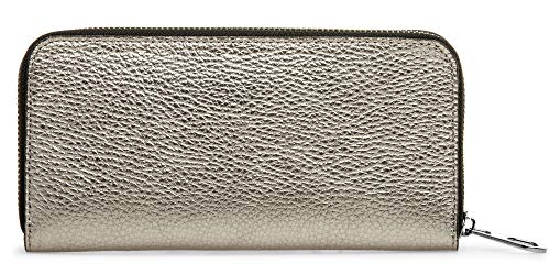 Caspar GB1013 unifarbene Lange Damen Leder Geldbörse mit umlaufendem Reißverschluss, Größe:One Size, Farbe:Platin metallic von Caspar