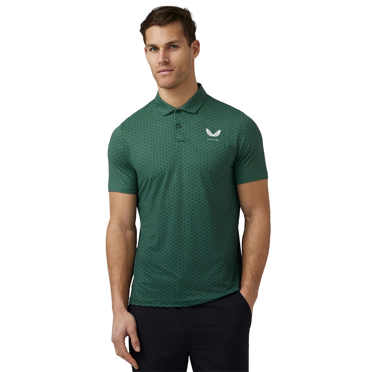Castore Men's Printed 2 Golf Polo Shirt, Mens, Pine grey, Large | American Golf von Castore