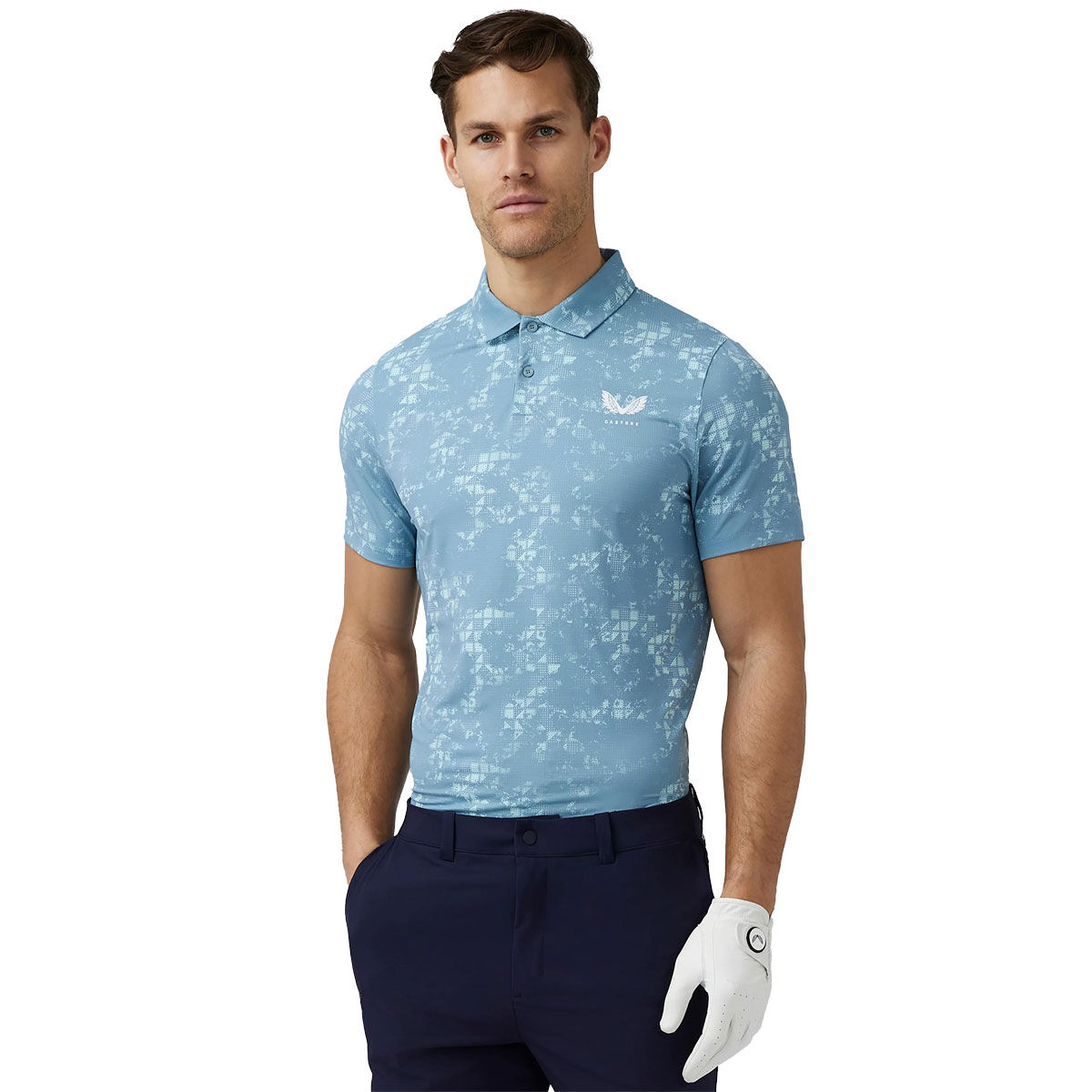 Castore Men's Printed 3 Golf Polo Shirt, Mens, Stone blue, Large | American Golf von Castore