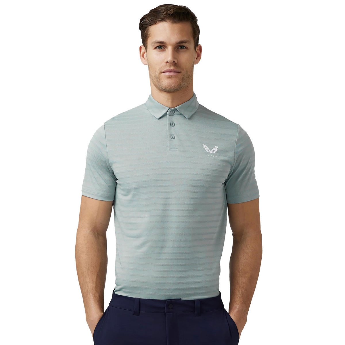 Castore Men's Textured Pique Golf Polo Shirt, Mens, Stone blue, Large | American Golf von Castore