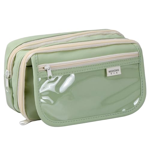 Catime Federmäppchen mit Großem Fassungsvermögen 21x13x7,5cm, Federmappe mit 4 Fächern für Mädchen Jungen Teenager, Pencil Case, Schreibwarentasche, Geeignet für Schule Büro (Grün) von Catime