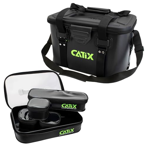 Catix® Tackle Container Bundle - 26L Eva Angeltasche mit 5 Transparenten Taschen, Wasserabweisend, Robuste Reißverschlüsse von Catix