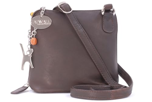 Catwalk Collection Handbags - Damen Leder Umhängetasche - Crossbody Bag/Handtasche Klein - Verstellbarer Schultergurt - LENA - Braun von Catwalk Collection Handbags