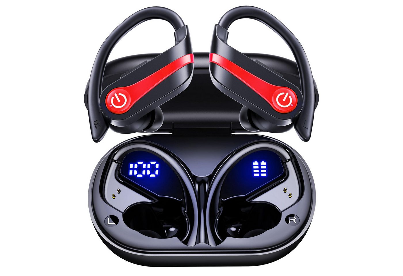 Cbei Kabelloses Bluetooth-Headset wireless In-Ear-Kopfhörer Sport-Kopfhörer In-Ear-Kopfhörer (Ladeetui mit LED Anzeige, Bluetooth 5.3, am Ohr montierte Sportgeräuschunterdrückung, wasserdicht IPX7, Geräuschreduzierung, Ideal for running, training, gym, traveling, even rainy days) von Cbei