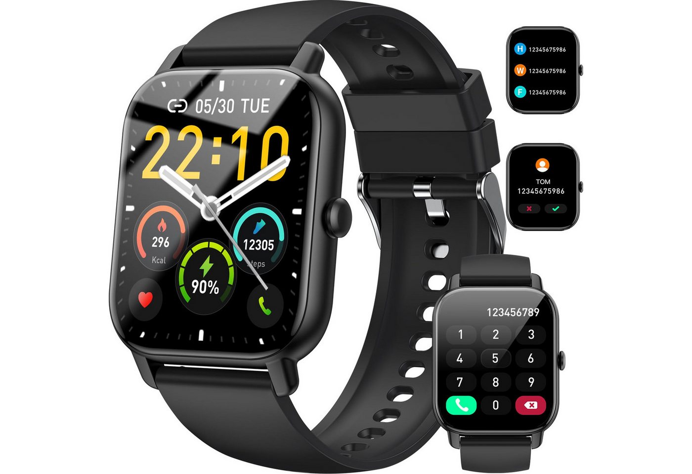Cbei Smartwatch mit Blutsauerstoff/Herzfrequenz/Blutdruck IP68 Smartwatch (4,7cm HD Voll Touchscreen cm/1,85"HD Voll Touchscreen Zoll, Android iOS) Smartwatch mit Fitness-Tracker,Gesundheitsüberwachung &App-Anbindung, 1-tlg., Inklusive Smartwatch, USB-Ladekabel und Bedienungsanleitung, Mit Anruffunktion IP68 Schutz,mit Blutsauerstoff/Herzfrequenz von Cbei