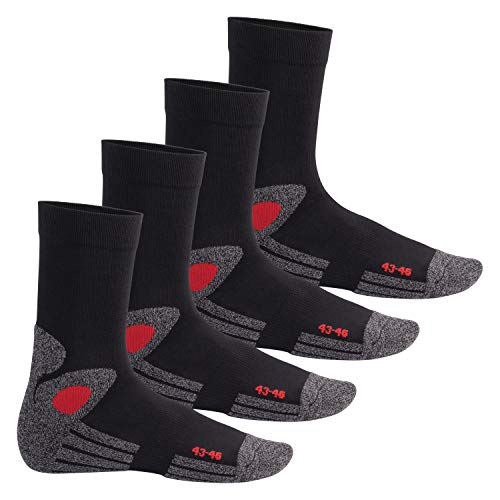 Celodoro Damen und Herren Trekking-Socken (4 Paar), Arbeitssocken mit Frotteesohle - Schwarz-Rot 39-42 von Celodoro