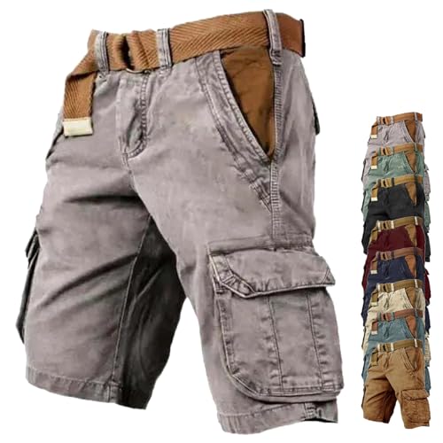 Cemssitu Men's Multi-Pocket Tactical Shorts, Vintage Wash Print Multi-Pocket Outdoor Tactical Shorts for Men (Apricot,2X-Large) von Cemssitu
