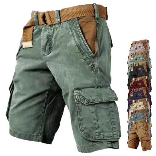 Cemssitu Men's Multi-Pocket Tactical Shorts, Vintage Wash Print Multi-Pocket Outdoor Tactical Shorts for Men (Green,Large) von Cemssitu