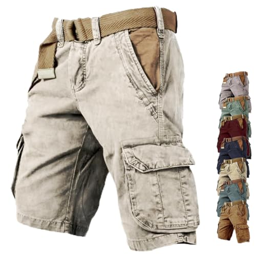 Cemssitu Men's Multi-Pocket Tactical Shorts, Vintage Wash Print Multi-Pocket Outdoor Tactical Shorts for Men (Khaki,Medium) von Cemssitu