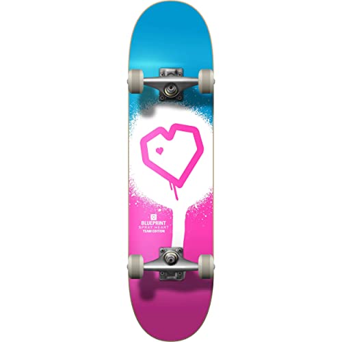 Centrano Unisex – Erwachsene Blueprint Spray Heart V2 Skateboard Komplettboard, Rosa/Weiss/Blau, 7.25" von Centrano