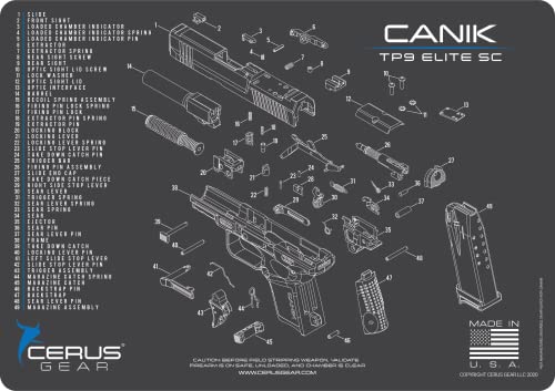 Cleaning Promat von Cerus Gear mit Canik TP9 Elite Combat Schematic Grafik, vielseitige Pistolen-Reinigungsmatte, ideal für jeden Schreibtisch oder jede Werkbank, 30,5 x 43,2 cm von Cerus Gear