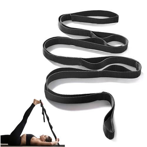 ChAusa 1 Stück Yoga Stretching Strap, Stretching Band mit 10 Schleifen, Yoga Stretch Gurt, Nylon Spanngurten, für Yoga, Fitness, Pilates Physiotherapie und Dehnen der Beinmuskulatur (Schwarz) von ChAusa